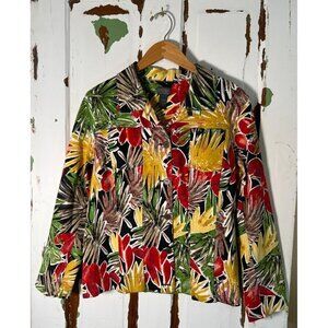 Additions by Chicos Womens Colorful Tropical Wood Button Jacket Size 2 (Size 12)